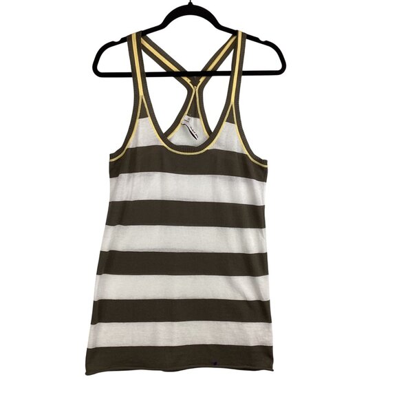Michael Stars Sweater Tank Size OS One Size Cotton Striped Racerback Olive/White - Picture 1 of 9